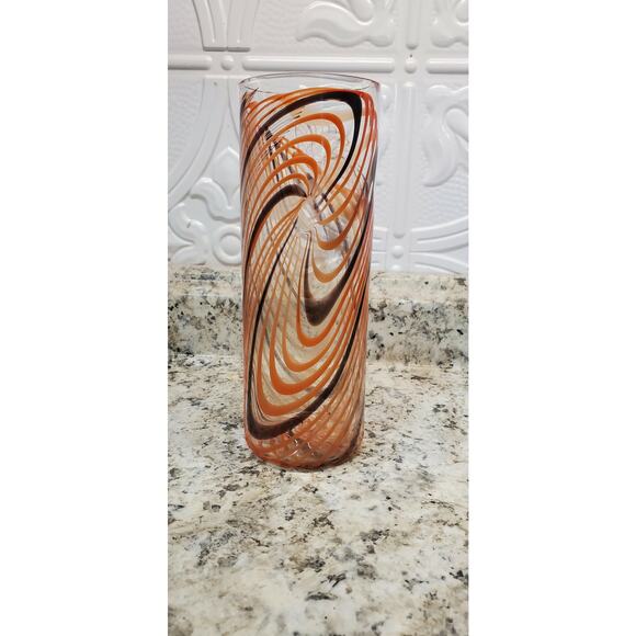 Peter Houk MIT Glass Lab Red & Black Swirl Design Vase 8" 2002 - Picture 3 of 16